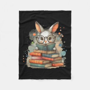 Cute Rabbit Book Lover Easter Gift Reading Bunny W Fleece Blanket