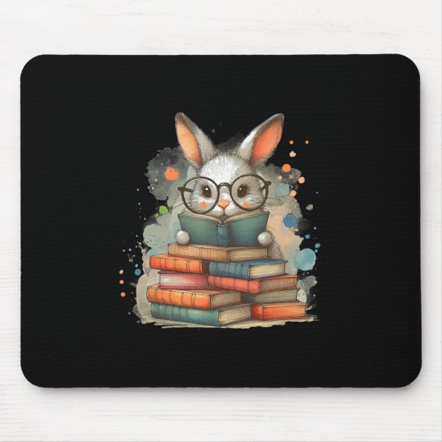 Cute Rabbit Book Lover Easter Gift Reading Bunny W Mouse Pad (Front)