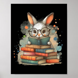 Cute Rabbit Book Lover Easter Gift Reading Bunny W Poster