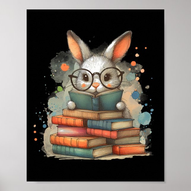Cute Rabbit Book Lover Easter Gift Reading Bunny W Poster (Front)