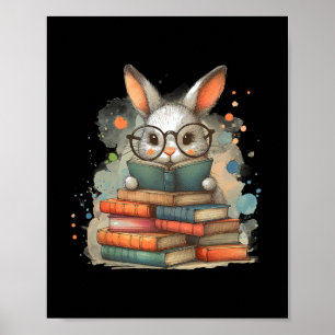 Cute Rabbit Book Lover Easter Gift Reading Bunny W Poster