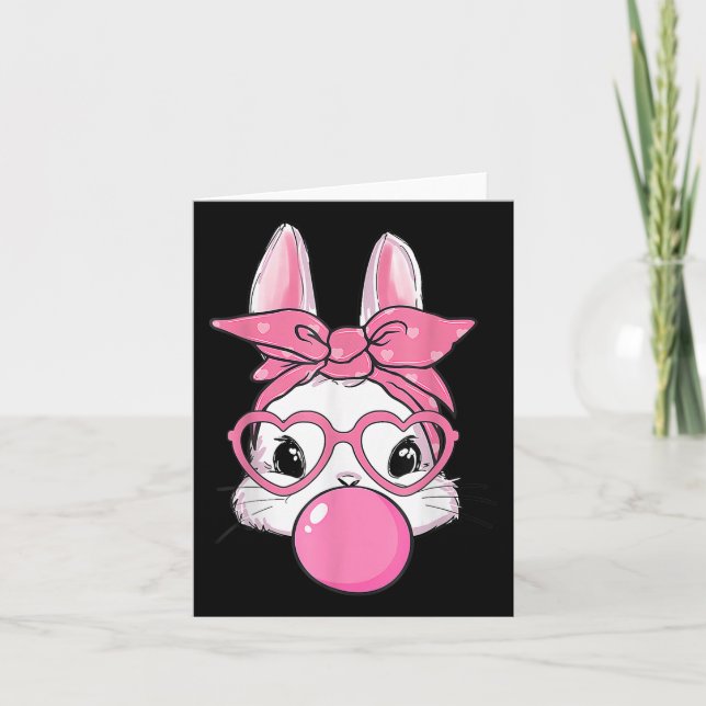 Cute Rabbit Bunny Blowing Bubble Gum Easter Day  Card (Front)