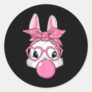 Cute Rabbit Bunny Blowing Bubble Gum Easter Day Classic Round Sticker