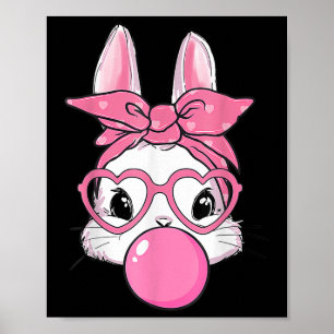 Cute Rabbit Bunny Blowing Bubble Gum Easter Day  Poster