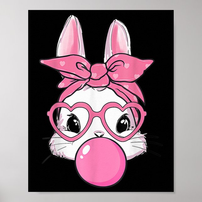 Cute Rabbit Bunny Blowing Bubble Gum Easter Day  Poster (Front)