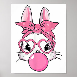 Cute Rabbit Bunny Blowing Bubble Gum Easter Day  Poster