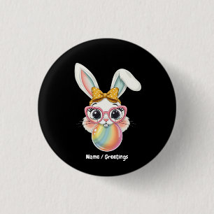 Cute Rabbit Bunny Blowing Bubble Gum Happy Easter 3 Cm Round Badge