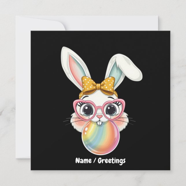 Cute Rabbit Bunny Blowing Bubble Gum  Happy Easter Invitation (Front)