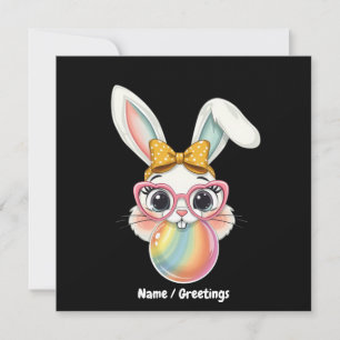 Cute Rabbit Bunny Blowing Bubble Gum Happy Easter Invitation