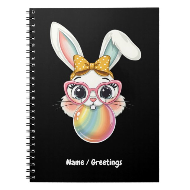 Cute Rabbit Bunny Blowing Bubble Gum  Happy Easter Notebook (Front)
