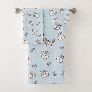Cute rabbit bunny emoticons blue bath towel set