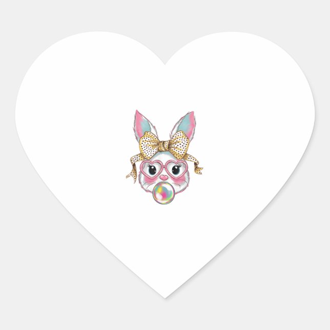 Cute Rabbit Bunny Face Blowing Bubble Gum Easter D Heart Sticker (Front)