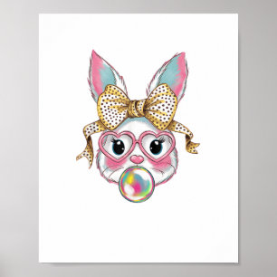 Cute Rabbit Bunny Face Blowing Bubble Gum Easter D Poster