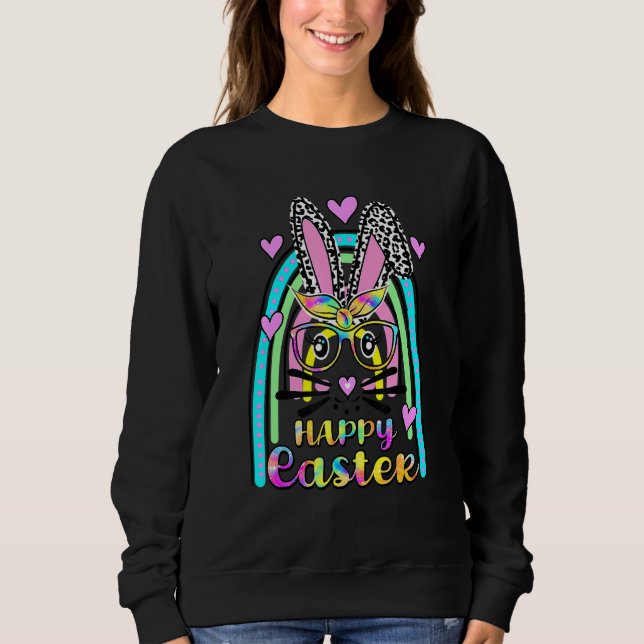 Cute Rabbit Bunny Face Leopard Glasses Headband Ea Sweatshirt (Front)