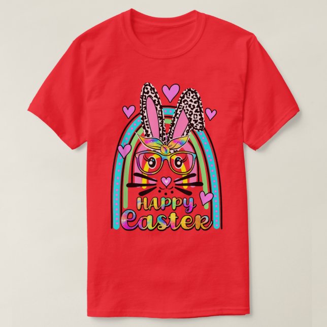 Cute Rabbit Bunny Face Leopard Glasses Headband Ea T-Shirt (Design Front)