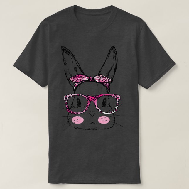 Cute Rabbit Bunny Face Leopard Glasses Headband Ea T-Shirt (Design Front)
