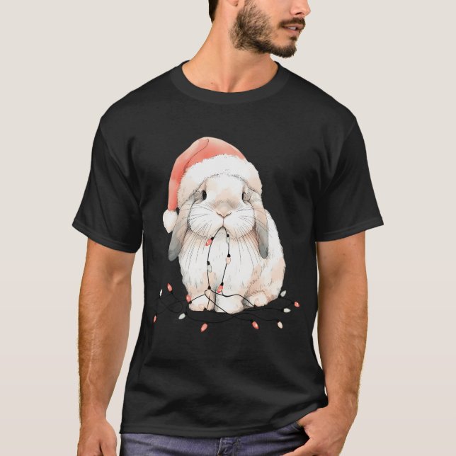 Cute Rabbit Bunny Lop Chew Christmas Light Xmas T-Shirt (Front)