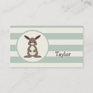 Cute Rabbit, Bunny on Light Sage Green Business Card