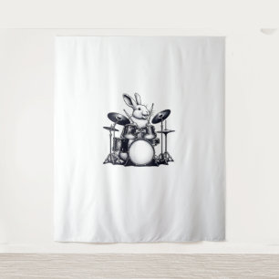 Cute Rabbit Bunny Playing Drums Rabbits Drummer Mu Tapestry