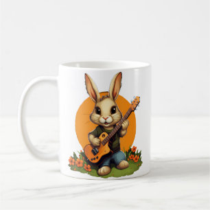 Cute Rabbit Bunny Playing Guitar Rabbits Musician Coffee Mug