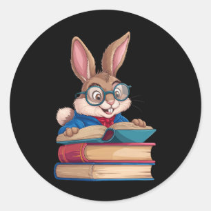 Cute Rabbit Bunny Reading Books Easter Classic Round Sticker