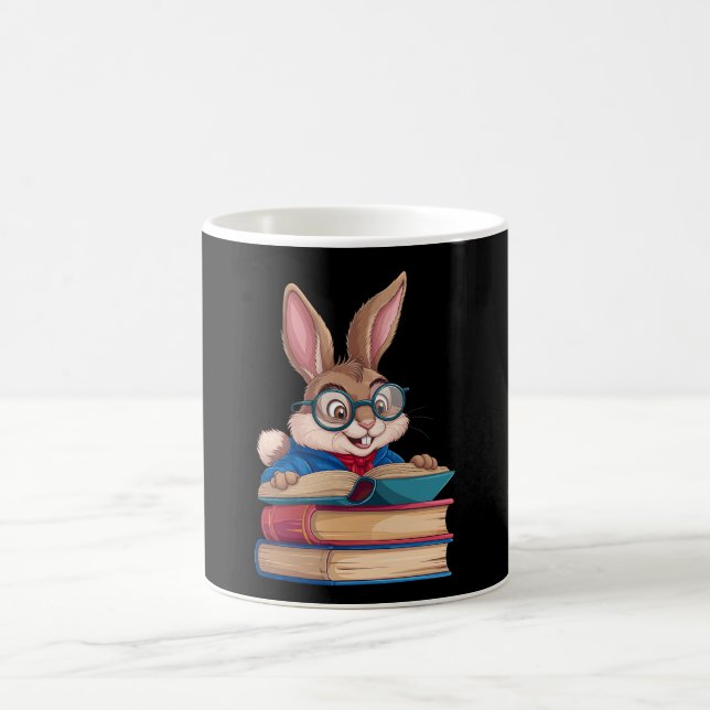 Cute Rabbit Bunny Reading Books Easter Coffee Mug (Center)