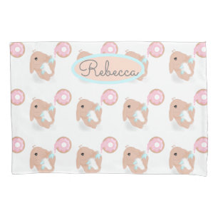Cute Rabbit Cartoon Bunny Doughnut Pink Pattern Pillowcase