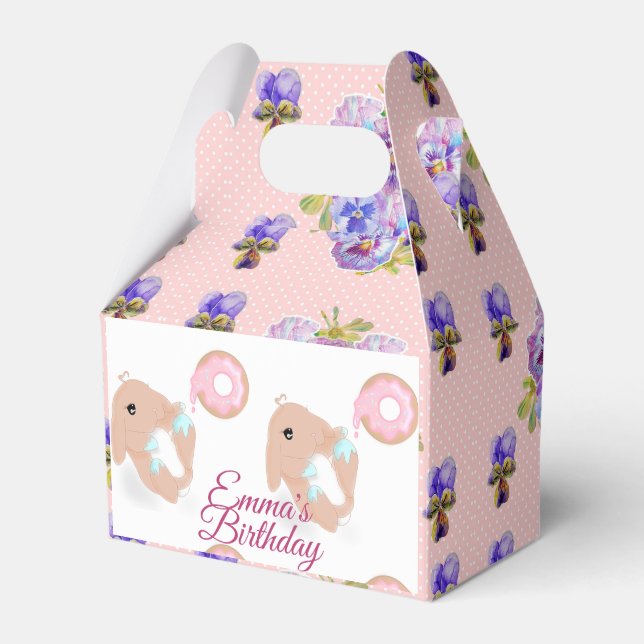 Cute Rabbit Cartoon Bunny Girls Birthday Party Fav Favour Box (Front Side)