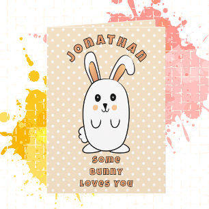 Cute Rabbit Cartoon Some Bunny Loves You Birthday Card