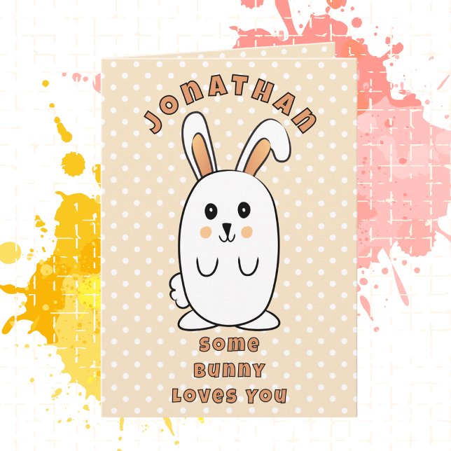 Cute Rabbit Cartoon Some Bunny Loves You Birthday Card (Creator Uploaded)