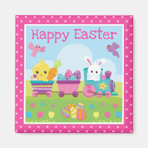 Cute Rabbit, Chick & Chocolate Eggs Train Easter Magnet