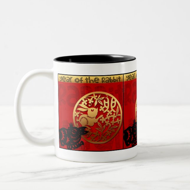 Cute Rabbit Chinese Year Zodiac Birthday 2TM Two-Tone Coffee Mug (Left)