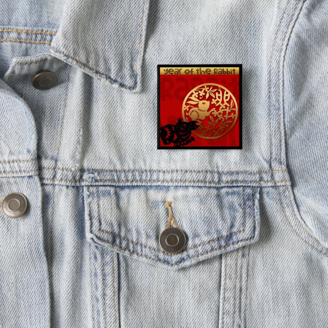 Cute Rabbit Chinese Year Zodiac Birthday Square B 15 Cm Square Badge (In Situ)