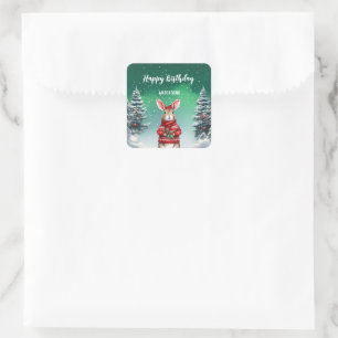 Cute Rabbit Christmas tree birthday girl party Square Sticker