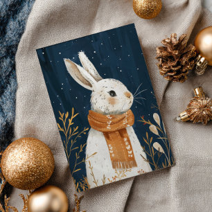 Cute Rabbit Cozy Winter Night Woodland Christmas Postcard