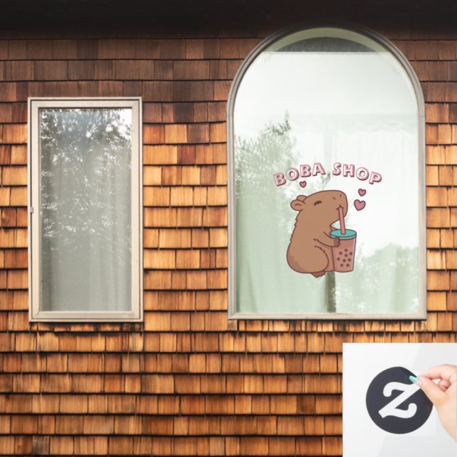  Cute Rabbit drinking bubble tea, boba tea (Home Window)