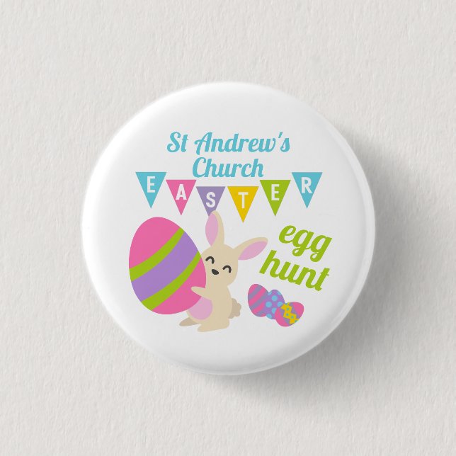 Cute Rabbit Easter Egg Hunt Blue 3 Cm Round Badge (Front)