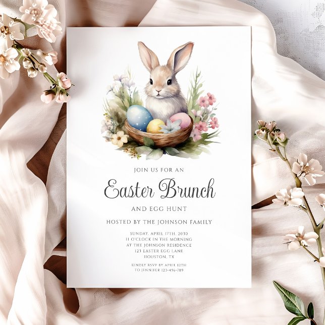 Cute Rabbit Egg Hunt And Easter Brunch  Invitation (Cute Rabbit Egg Hunt And Easter Brunch Invitation)