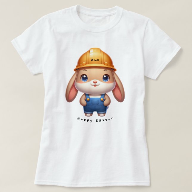 Cute Rabbit Engineer Hoppy Easter Custom Name T-Shirt (Design Front)