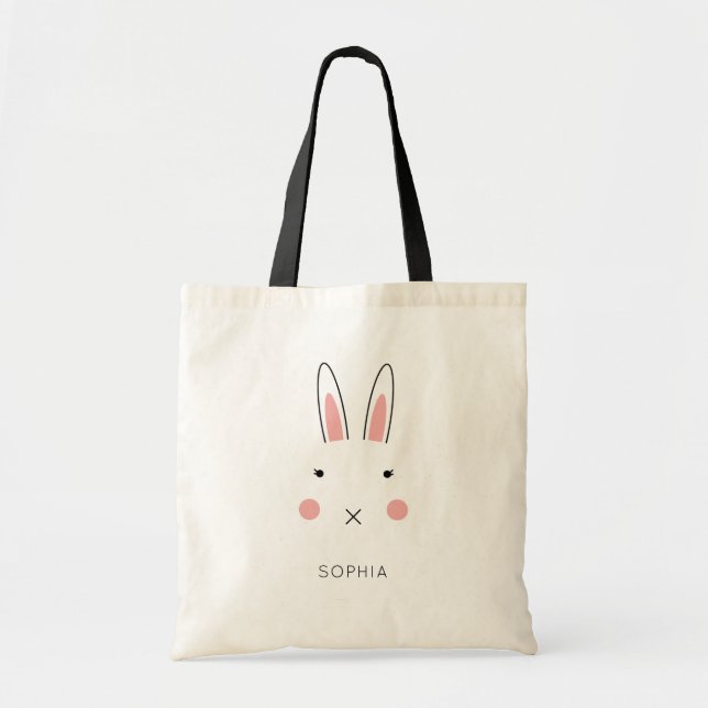 Cute Rabbit Face Custom Name Tote Bag (Front)