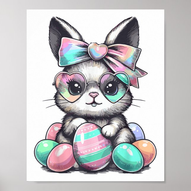 Cute Rabbit Face Tie Dye Gles Eggs Bunny Easter Da Poster (Front)