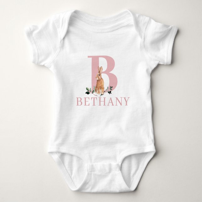 Cute Rabbit | Girl First Birthday with Name Baby B Baby Bodysuit (Front)