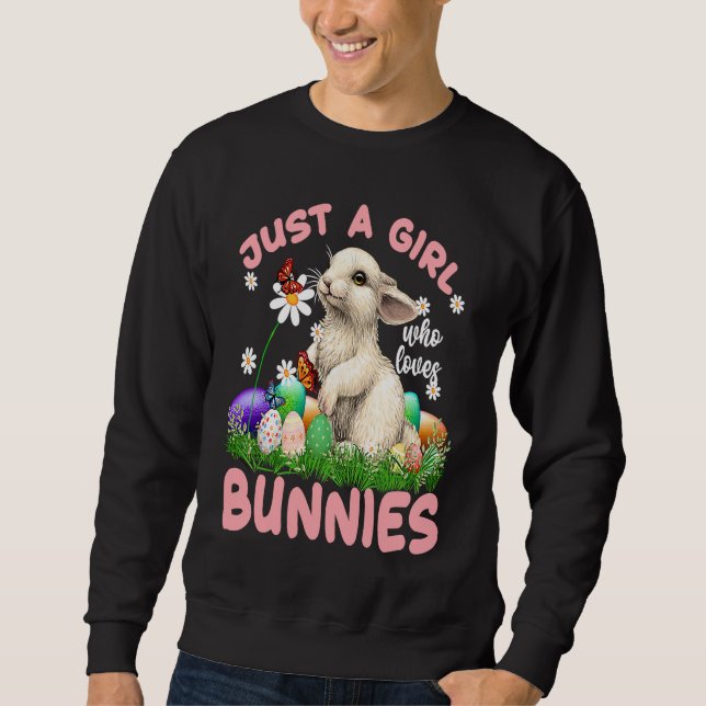 Cute Rabbit Girl flowers Butterfly Easter Bunny Ea Sweatshirt (Front)