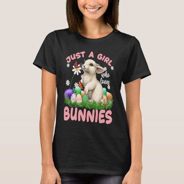 Cute Rabbit Girl flowers Butterfly Easter Bunny Ea T-Shirt (Front)