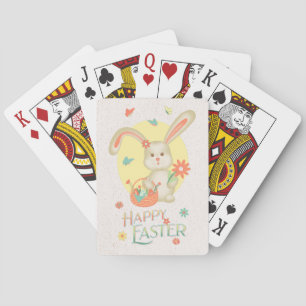 Cute Rabbit Happy Easter Floral Retro Playing Cards