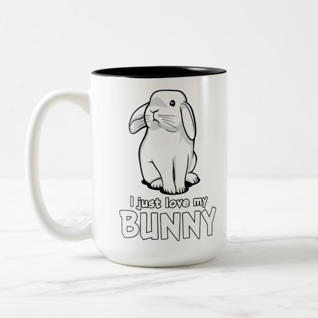 Cute Rabbit I Just Love My Bunny Two-Tone Coffee Mug (Left)