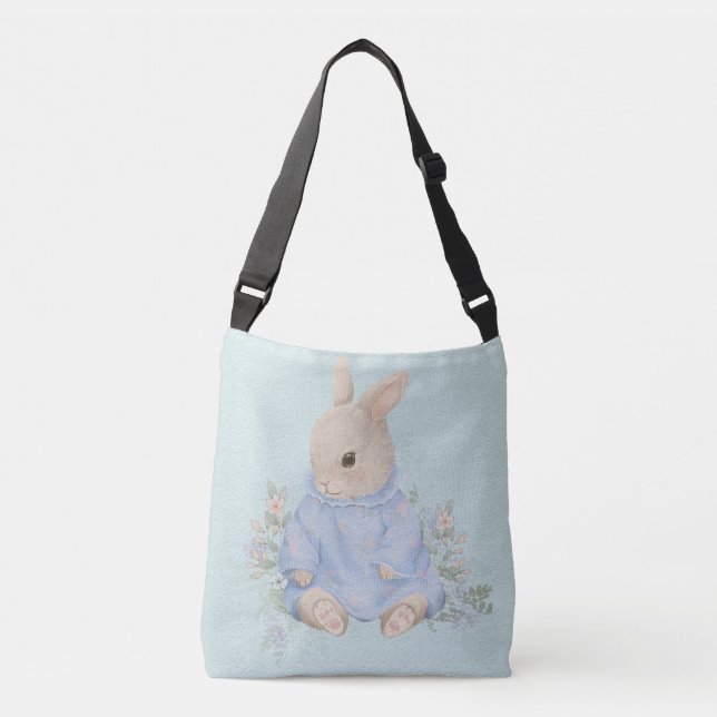  cute rabbit in a dress with flowers crossbody bag (Front)