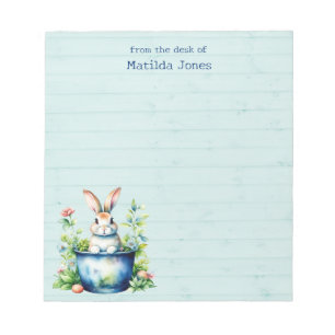 Cute Rabbit in Plant Pot, Watercolor Flowers Notepad