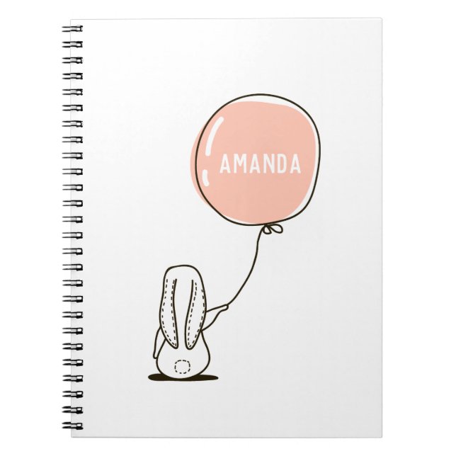 Cute rabbit. Kids funny bunny animal and balloon Notebook (Front)