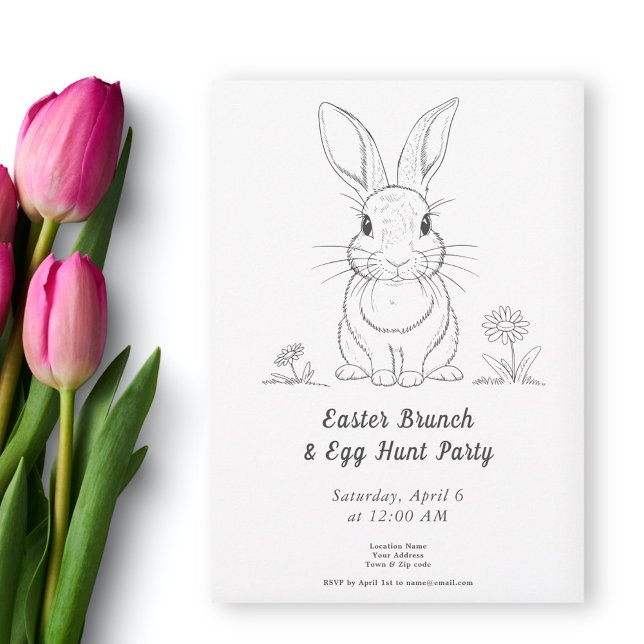 Cute Rabbit Line Art - Easter Egg Hunt Invitation (Cute Rabbit Line Art - Easter Egg Hunt Invitation)